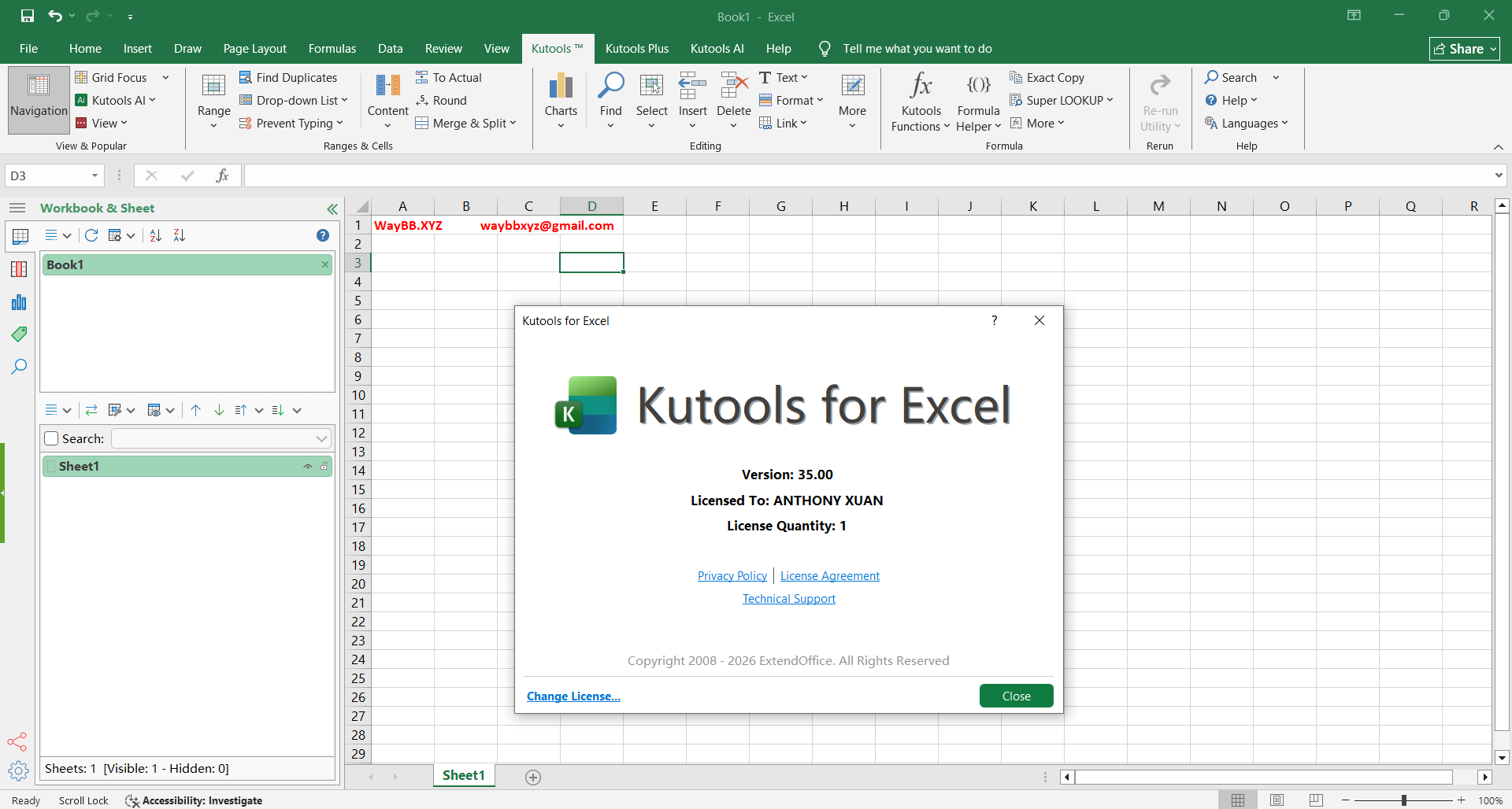 Kutools for Excel 35.x Software Download